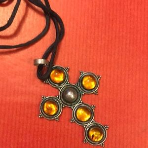 Sterling Silver and Amber Cross